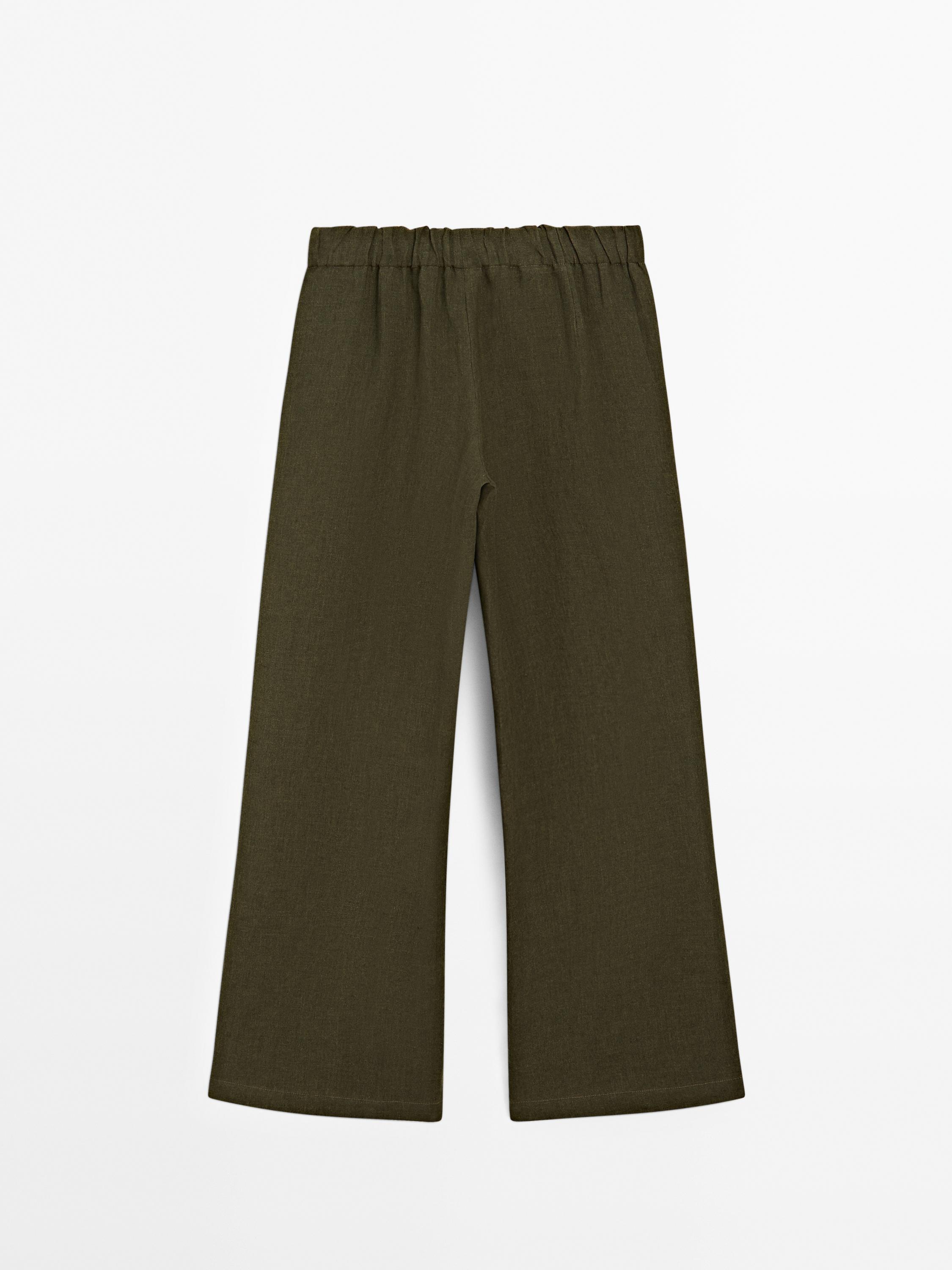 100% linen straight-leg trousers